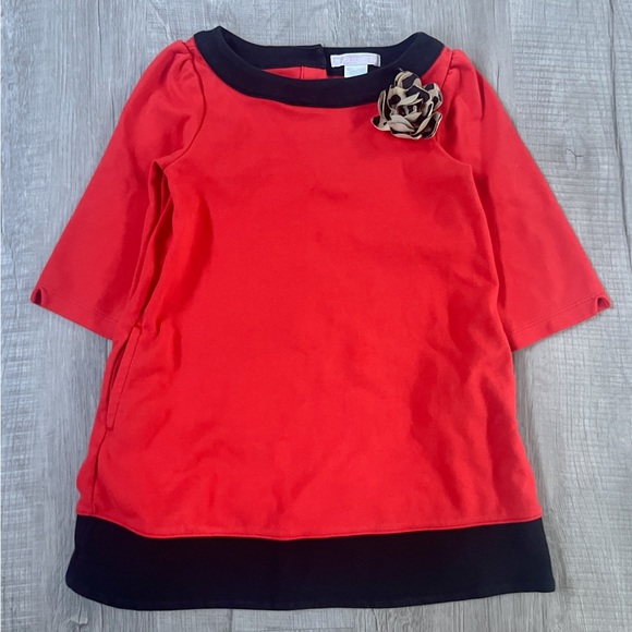 Janie and Jack Parisian Play Date Colorblock Girls Kids Red Black Dress Sz 4 - Picture 2 of 6